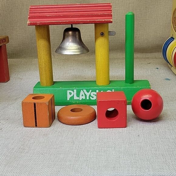 1970’s Vintage Wood PlaySkool Work Bench, Bell Stacker, Roller Chimes - Picture 7 of 12